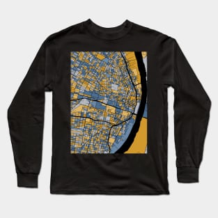 St. Louis Map Pattern in Blue & Gold Long Sleeve T-Shirt